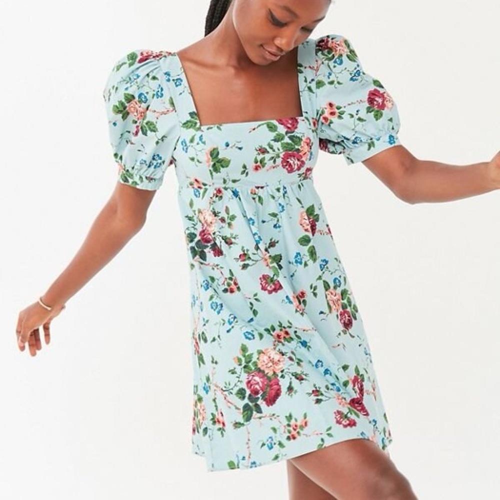 Laura Ashley x Urban Outfitters Blue Floral Puff Sleeve Mini Dress
